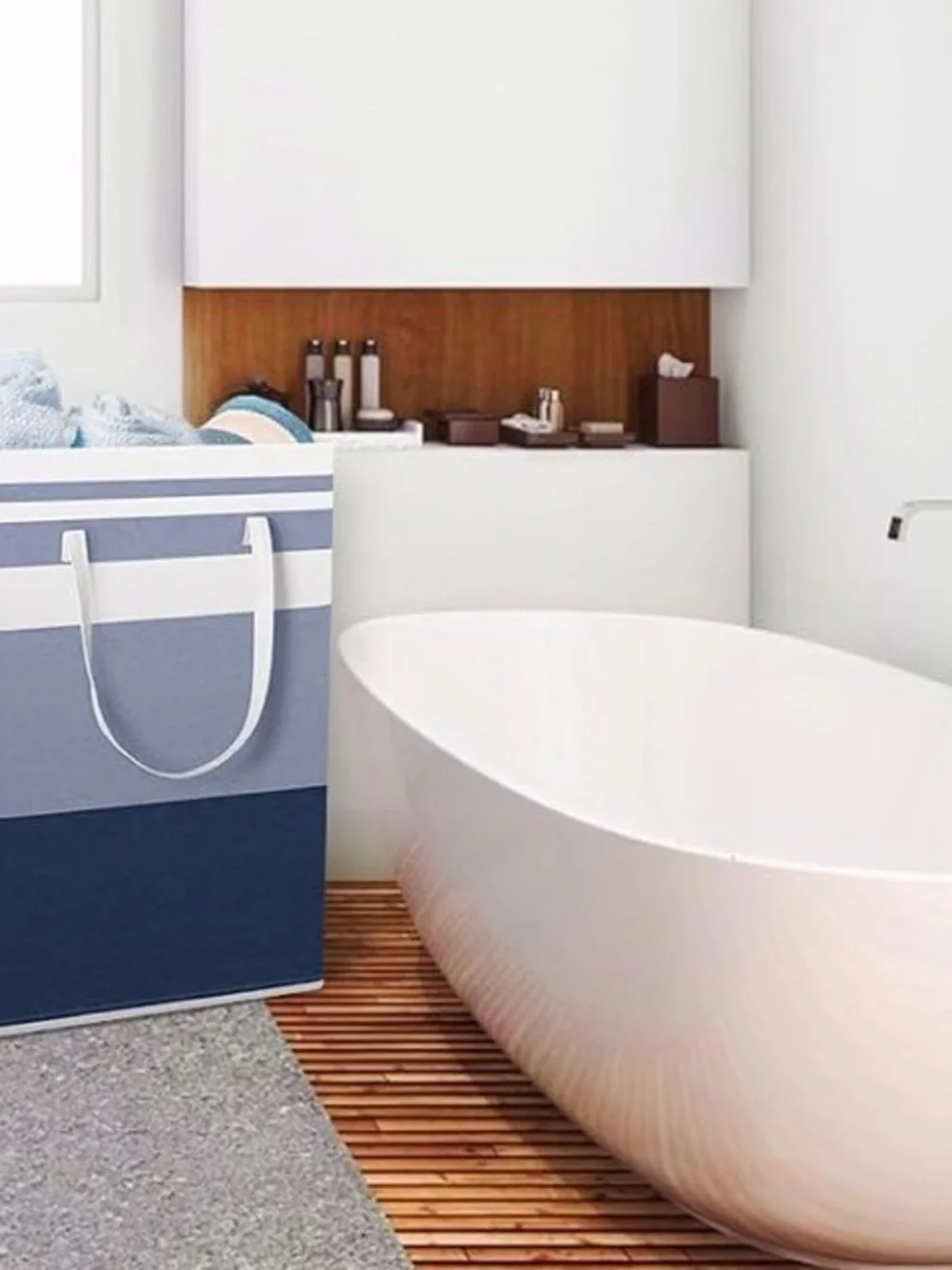 Striped Collapsible Fabric Storage Bin - Navy & Light Blue